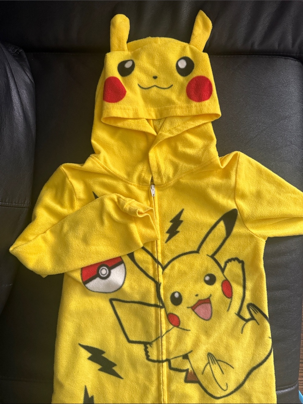 Pokemon Kids Yellow Pikachu Hooded Zip-Up onesie